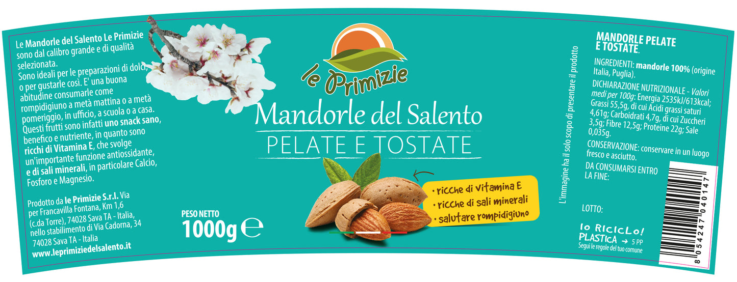 Peeled and Roasted Apulian Almonds - 1Kg Bucket