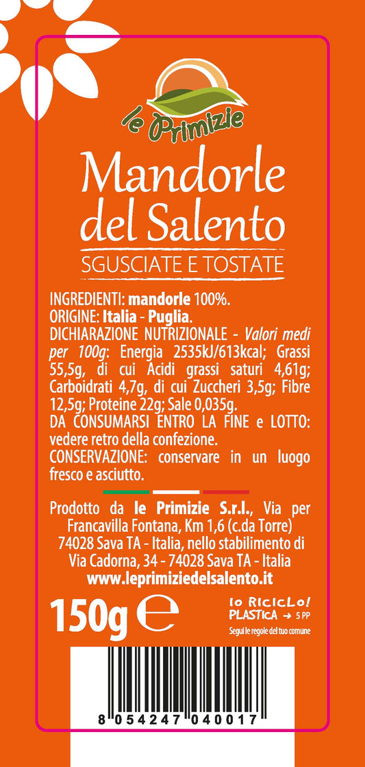 Shelled and Roasted Apulian Almonds 150gr