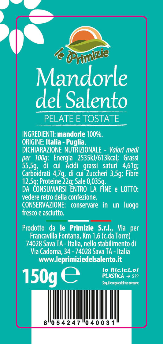 Mandorle Pelate e Tostate Pugliesi 150gr