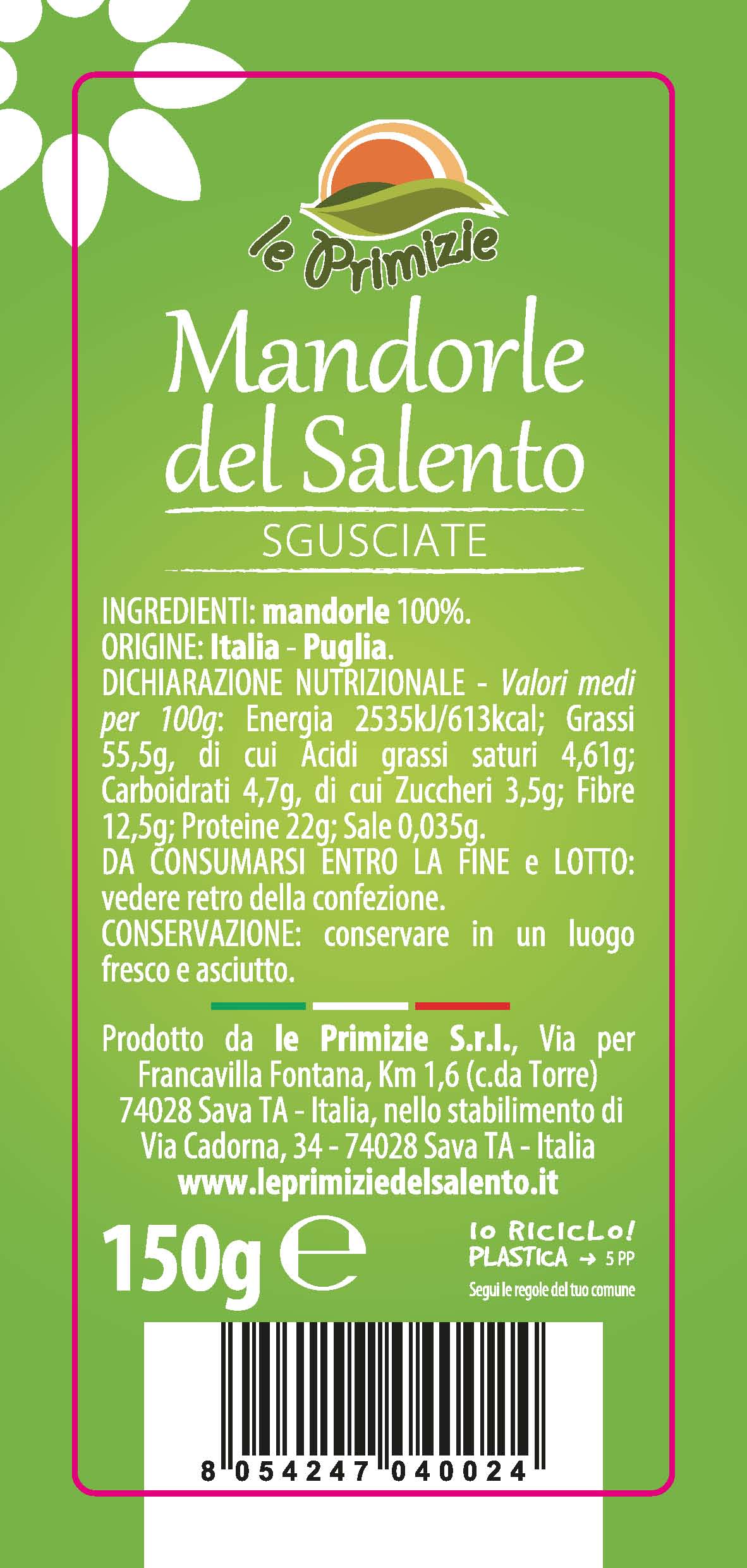 Shelled Apulian Almonds 150gr