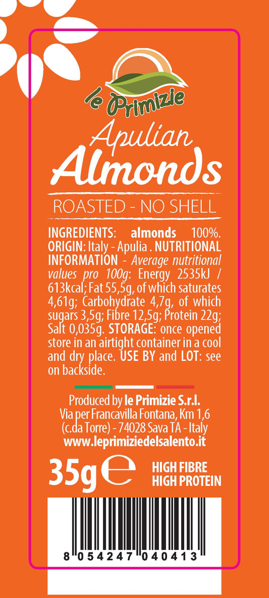 Shelled and Roasted Apulian Almonds - Bag 35gr