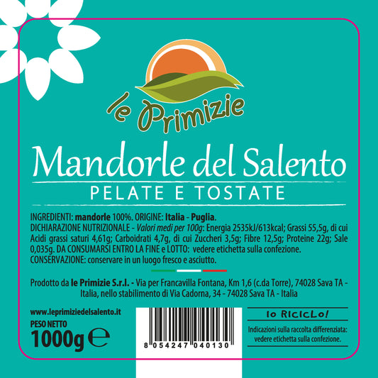 Mandorle Pelate e Tostate Pugliesi - Secchiello da 1Kg