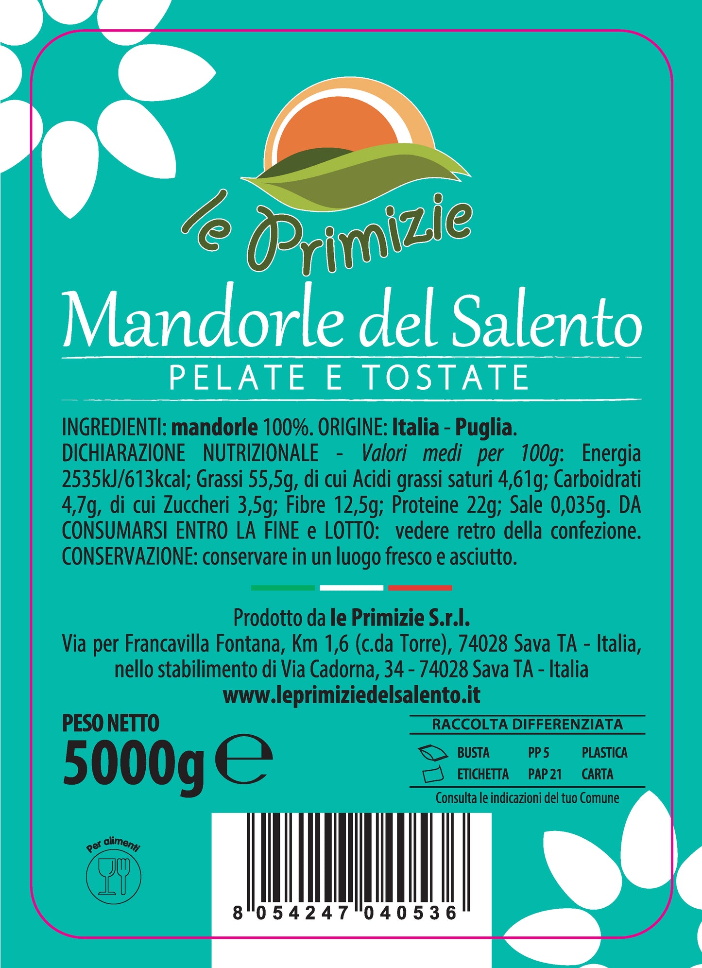 Apulian Peeled and Toasted Almonds - Bag 5Kg