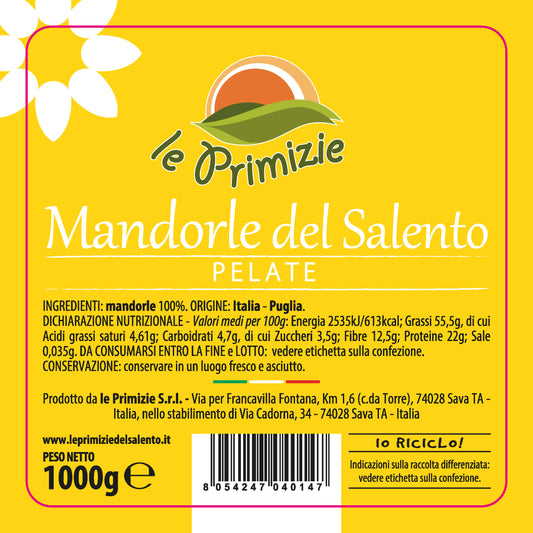 Mandorle Pelate Pugliesi - Secchiello da 1Kg