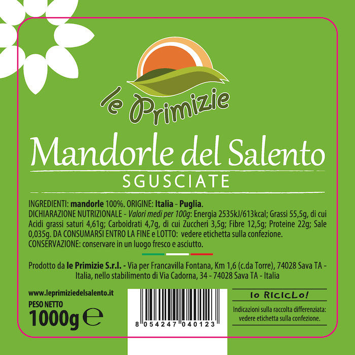 Pugliese Shelled Almonds - 1Kg Bucket