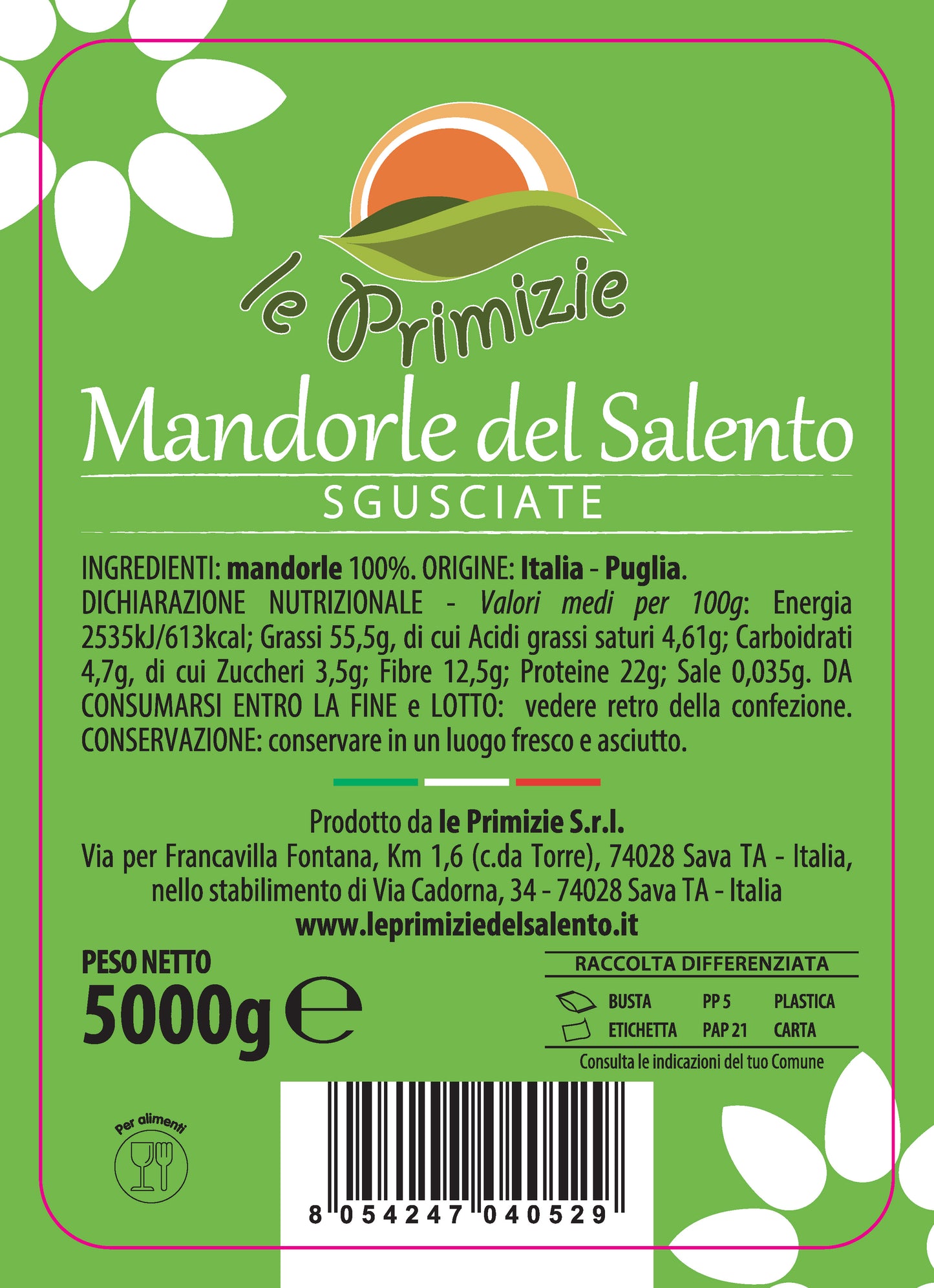 Shelled Apulian Almonds - Bag 5Kg