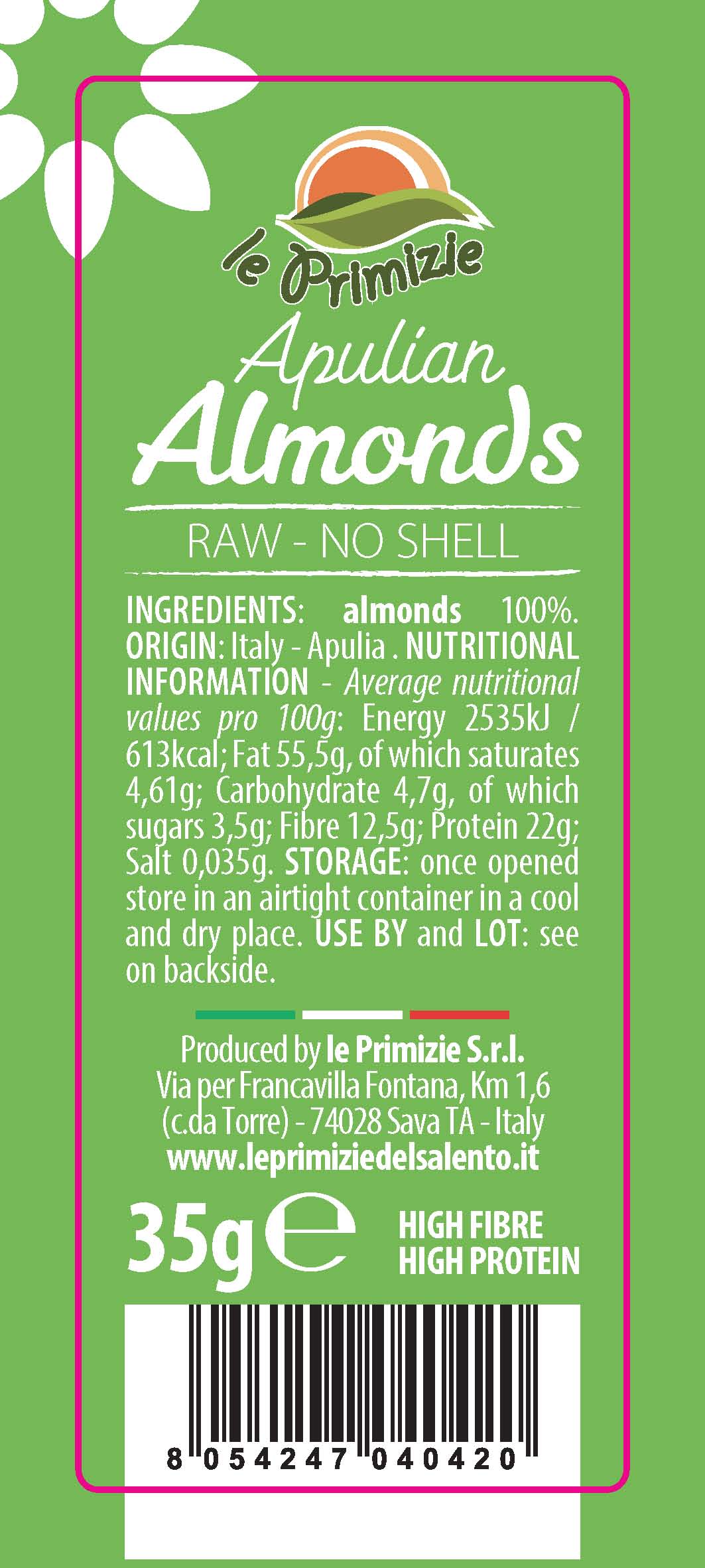 Shelled Apulian Almonds - Bag 35gr