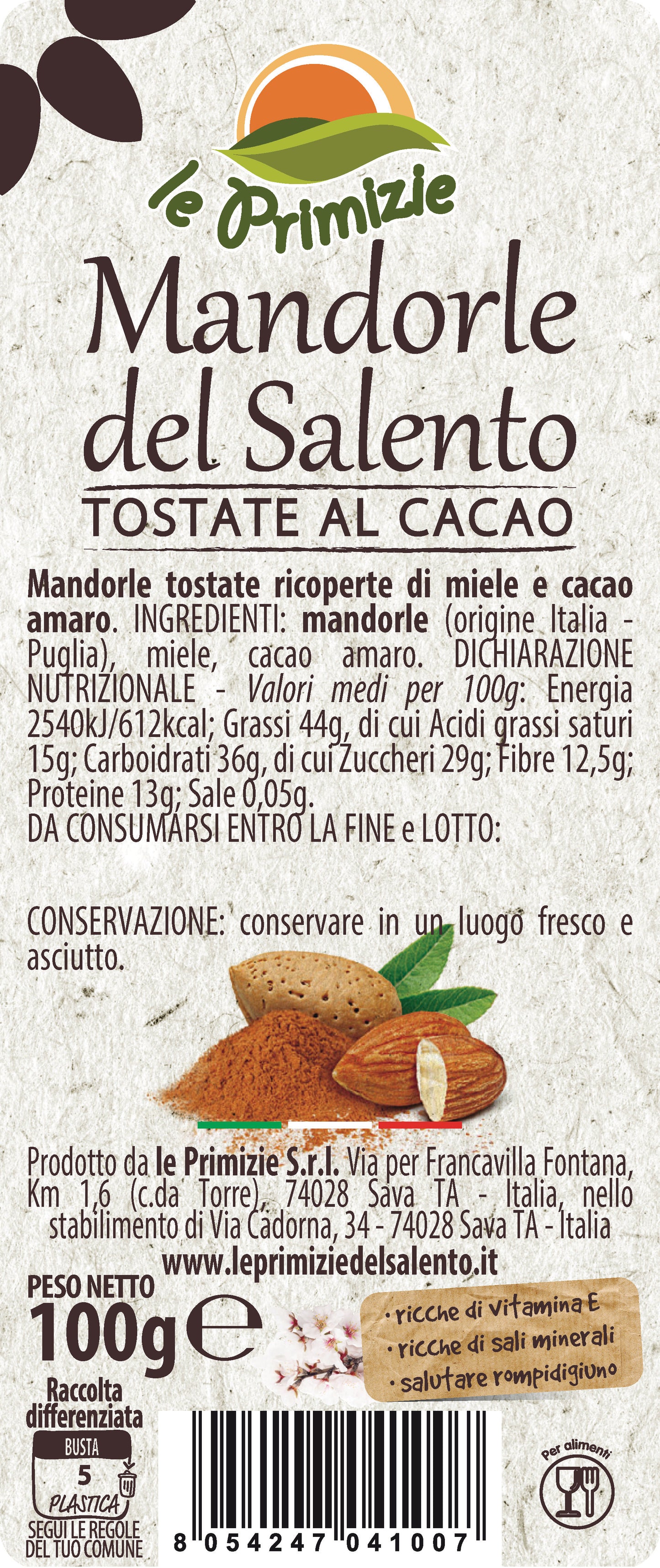 Mandorle Sgusciate e Tostate - Cacao  100gr
